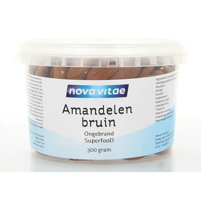 Amandelen bruin ongebrand 300 gram Nova Vitae