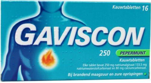 Gaviscon 250mg 16 kauwtabletten pepermunt