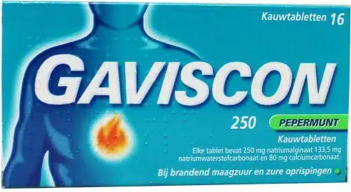 Gaviscon 250mg 16 kauwtabletten pepermunt