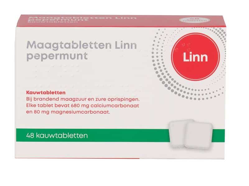 Maagtabletten calcium carbonaat 48 tabletten Linn